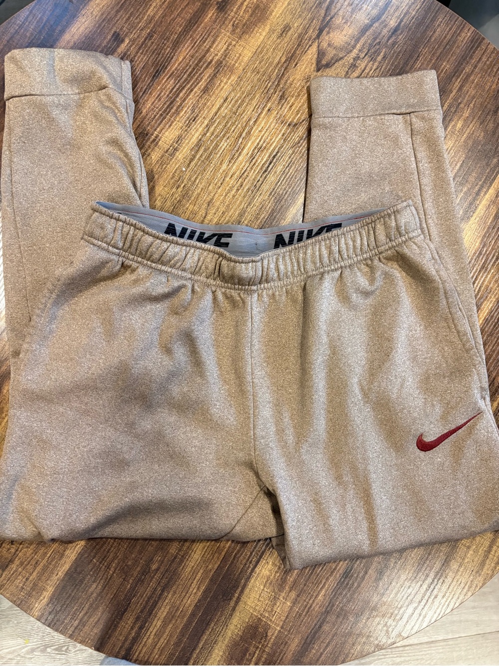 Nike Kids Tan Sweatpants with Red Swoosh